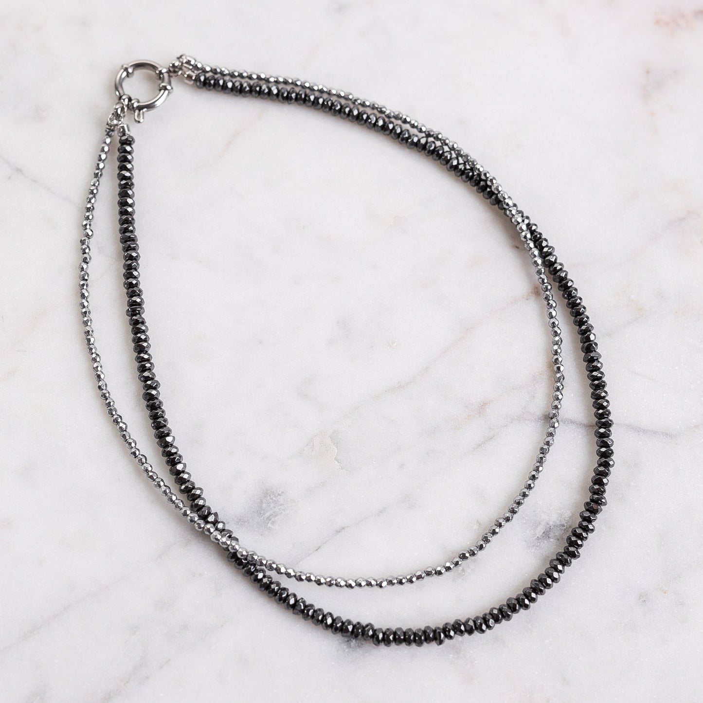 ISA 4 mm 2 mm Faceted Hematite Necklace