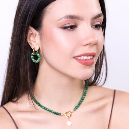 FORTUNE Green Jade Necklace with Clover Pendant