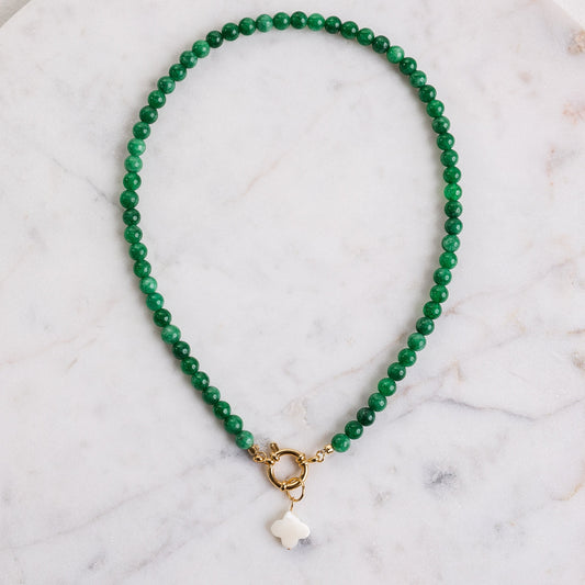 FORTUNE Green Jade Necklace with Clover Pendant