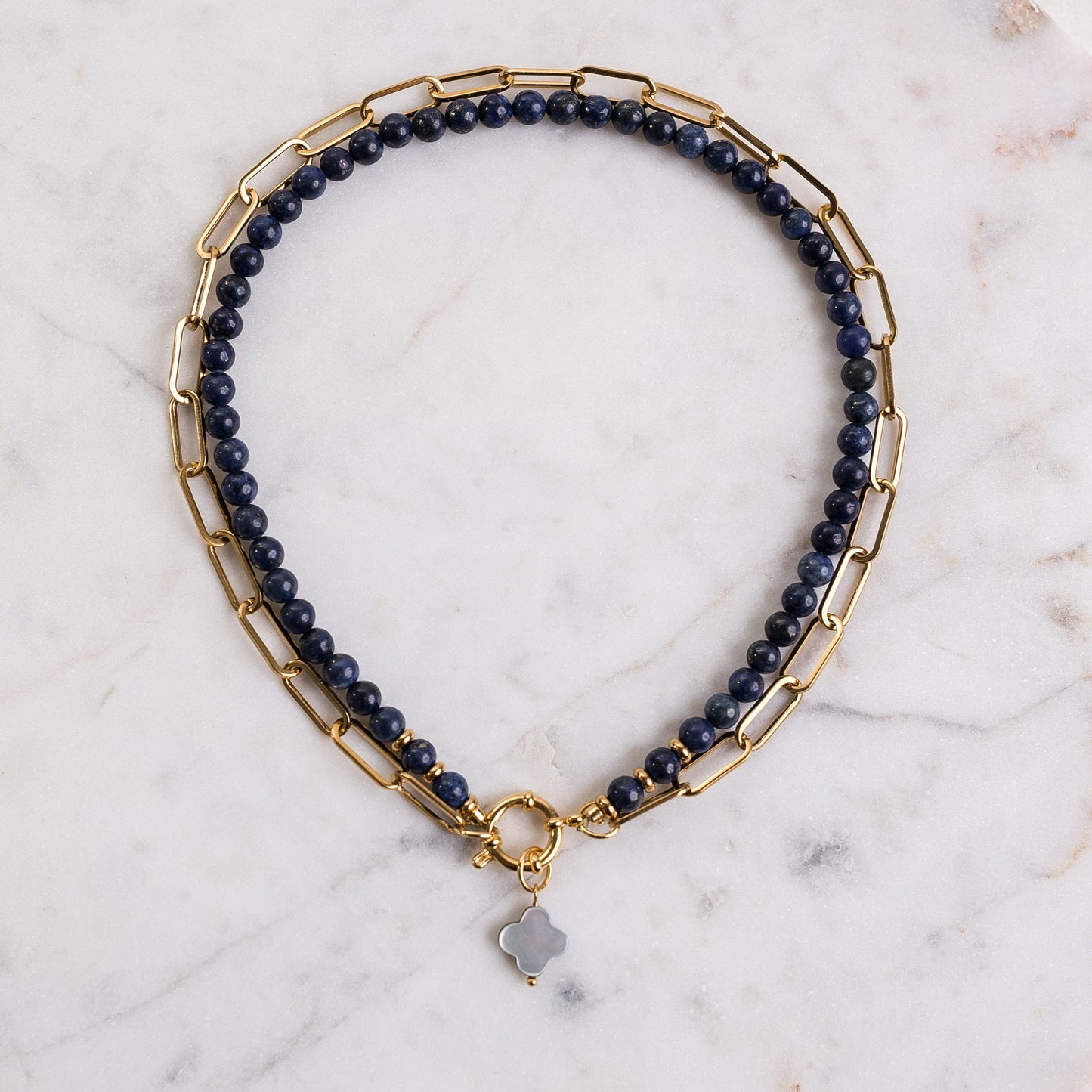 CARRIE Lapis Lazuli Necklace with Paperclip Chain