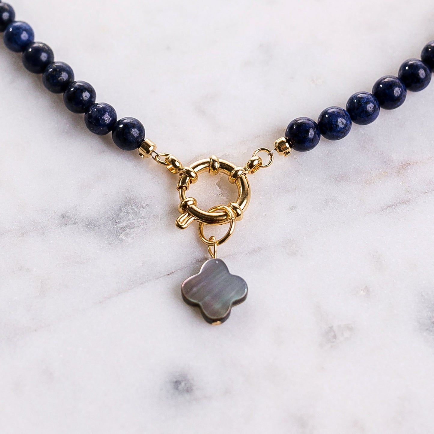 GINZA Lapis Lazuli Necklace Choker with Clover Pendant