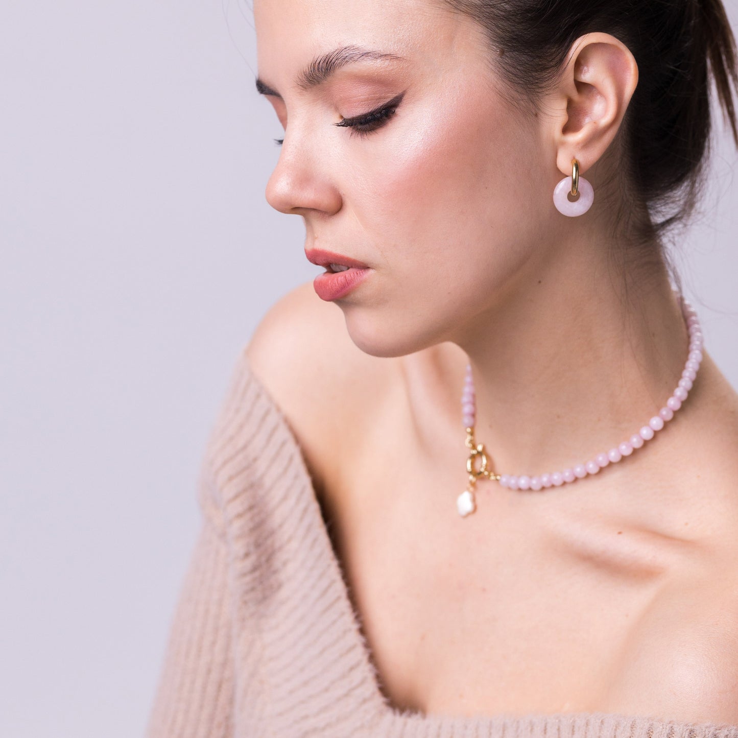 SCORPIO 6 mm Rose Quartz Necklace with Clover Pendant