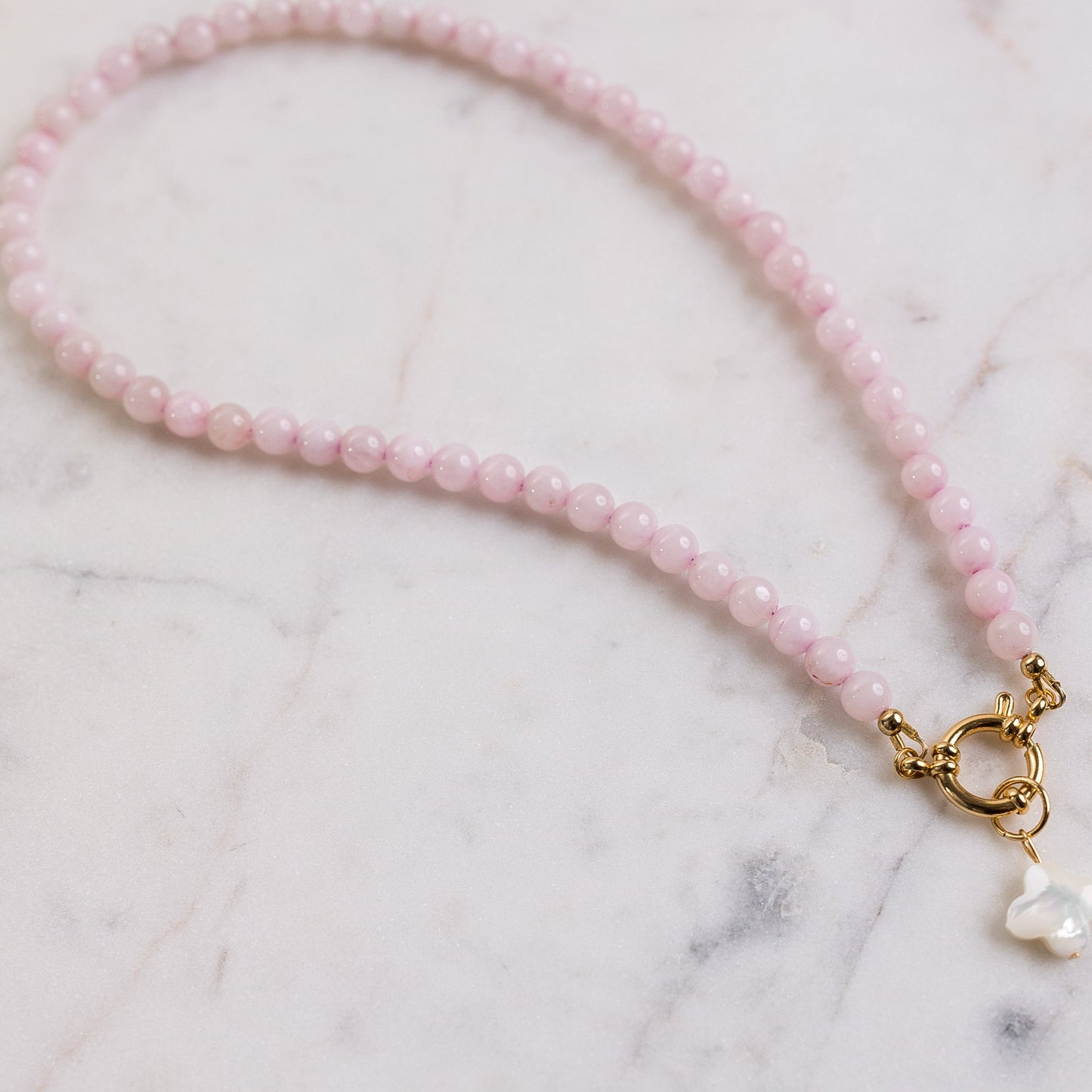 SCORPIO 6 mm Rose Quartz Necklace with Clover Pendant