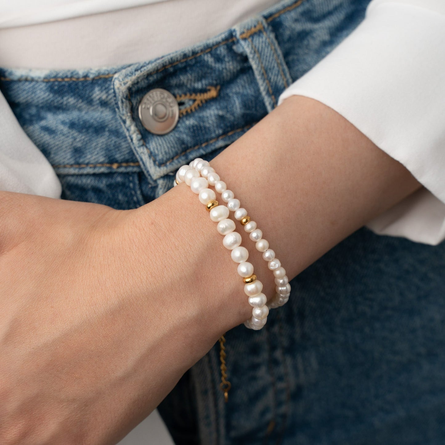 ANI Double White Freshwater Pearl Bracelet