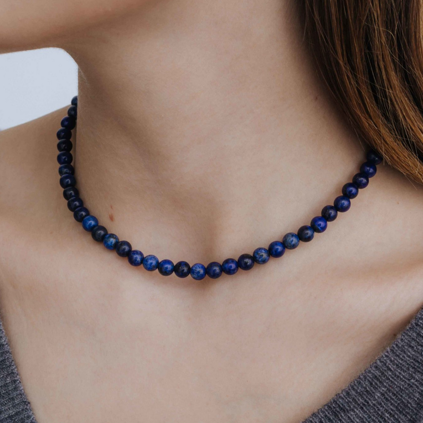 GINZA Lapis Lazuli Necklace Choker with Clover Pendant