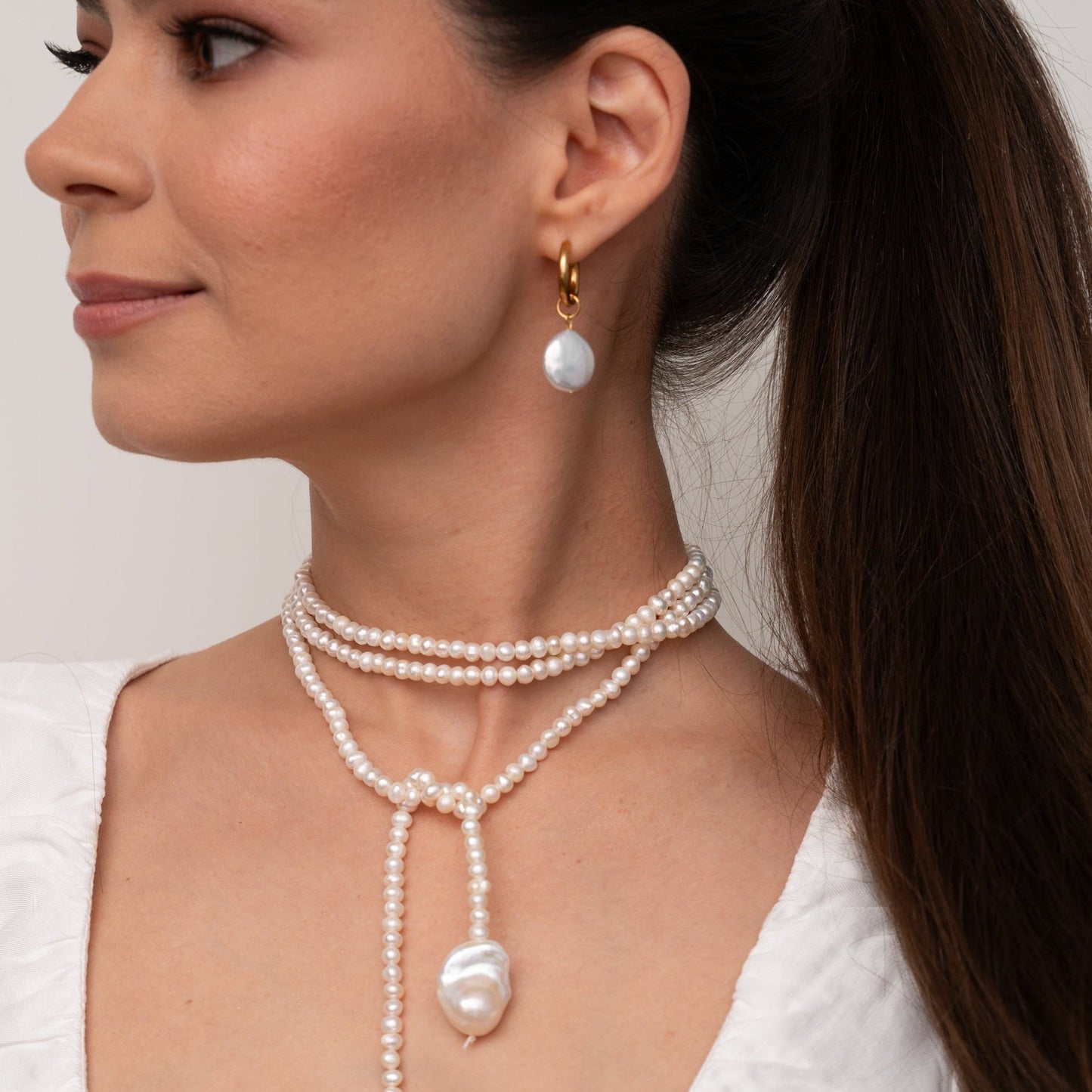 BORA Coin Pearl Hoop Earrings