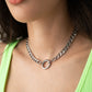 thick curb link chain necklace on the model with round multi-functional clasp, waterproof hyperallergenic stainless steel Cuban link chain choker