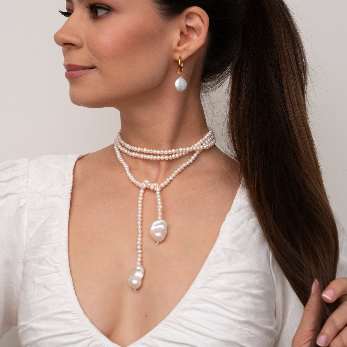 SELESTE Long Real Freshwater Wrap Pearl Necklace