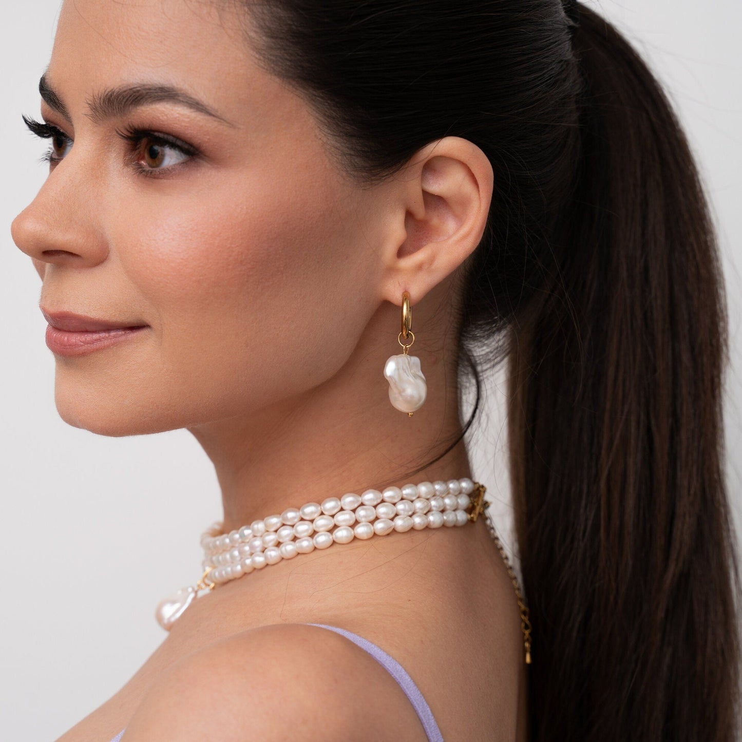 PENELOPE Large Baroque Pearl Hoop Earrings