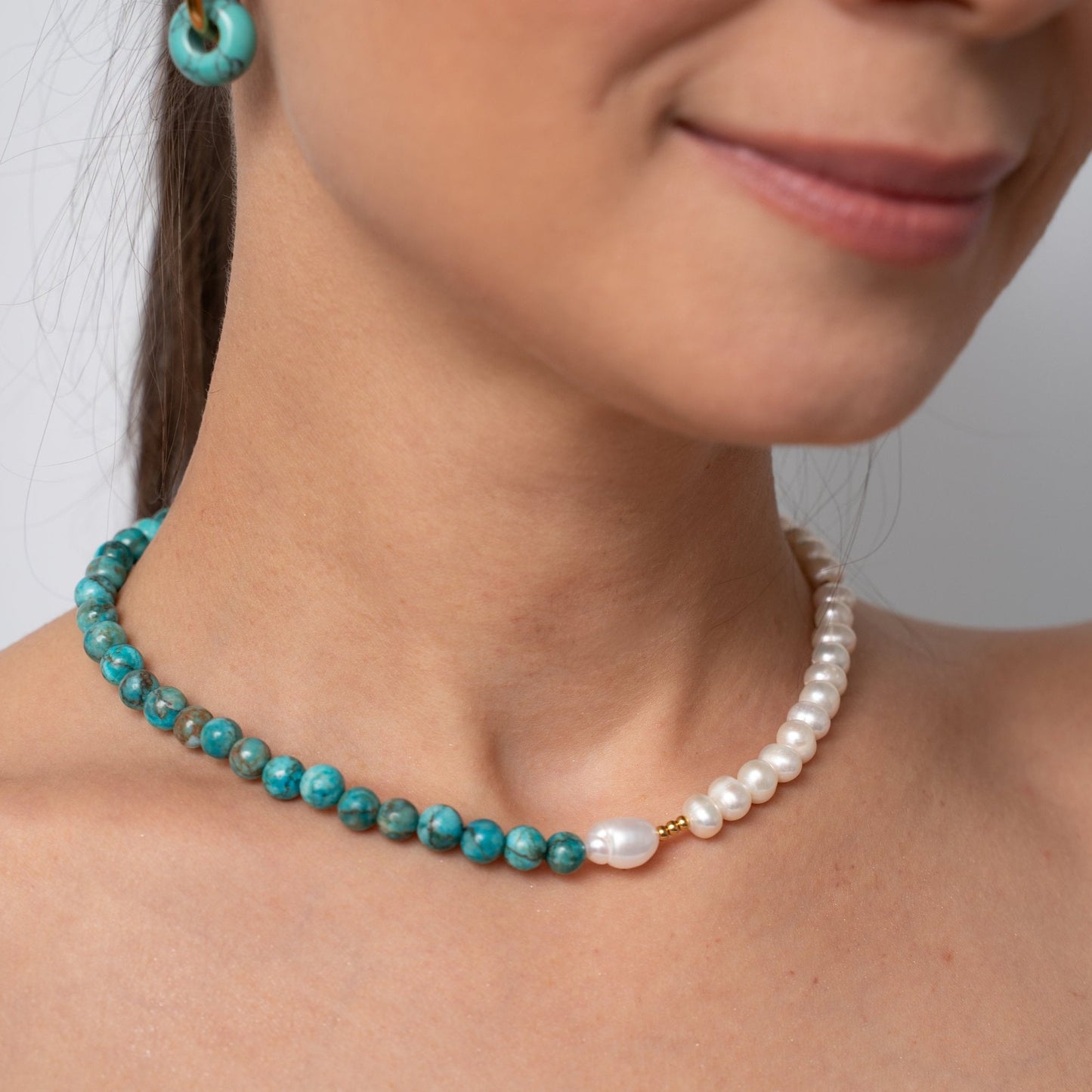 SKY Natural Turquoise and Pearl Necklace