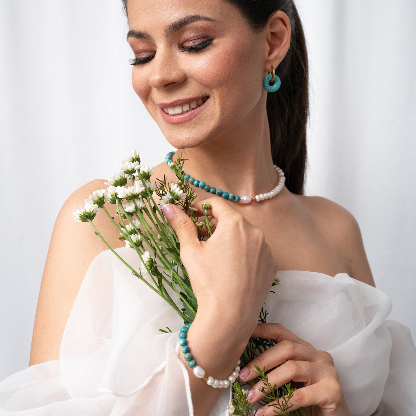 SKY Natural Turquoise and Pearl Necklace