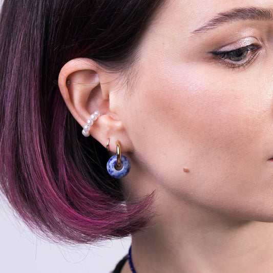 SOFIE 12 mm Blue Dot Huggie Hoop Earrings