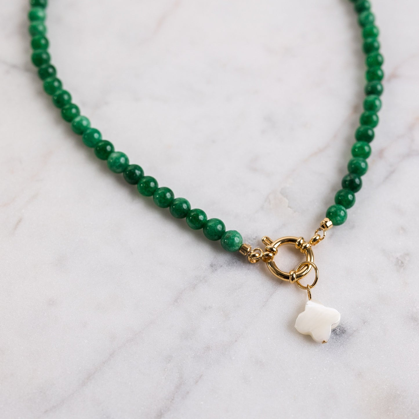 FORTUNE Green Jade Necklace with Clover Pendant