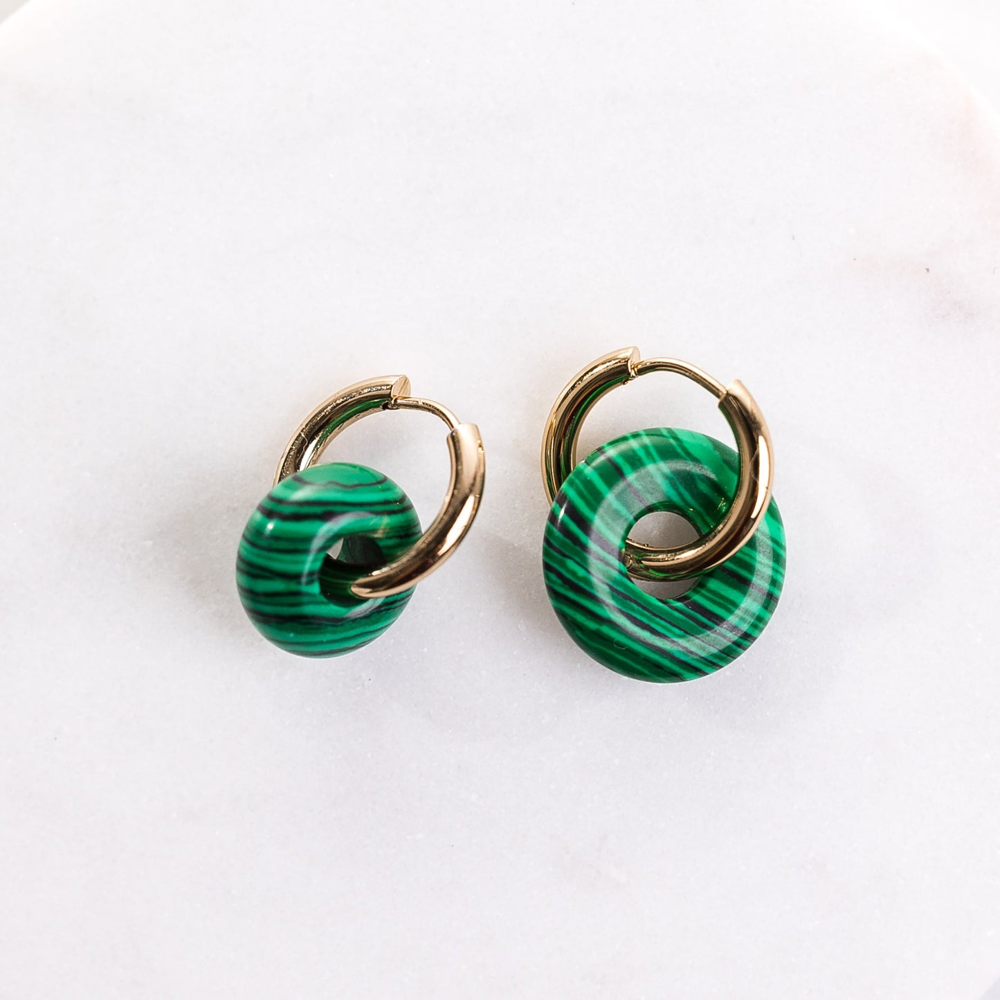 SAGE Malachite Huggie Hoop Earrings