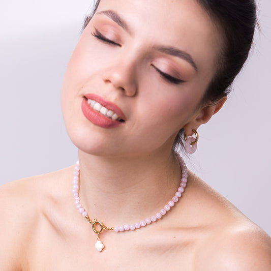 SCORPIO 6 mm Rose Quartz Necklace with Clover Pendant
