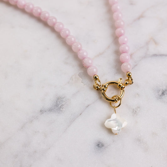 SCORPIO 6 mm Rose Quartz Necklace with Clover Pendant