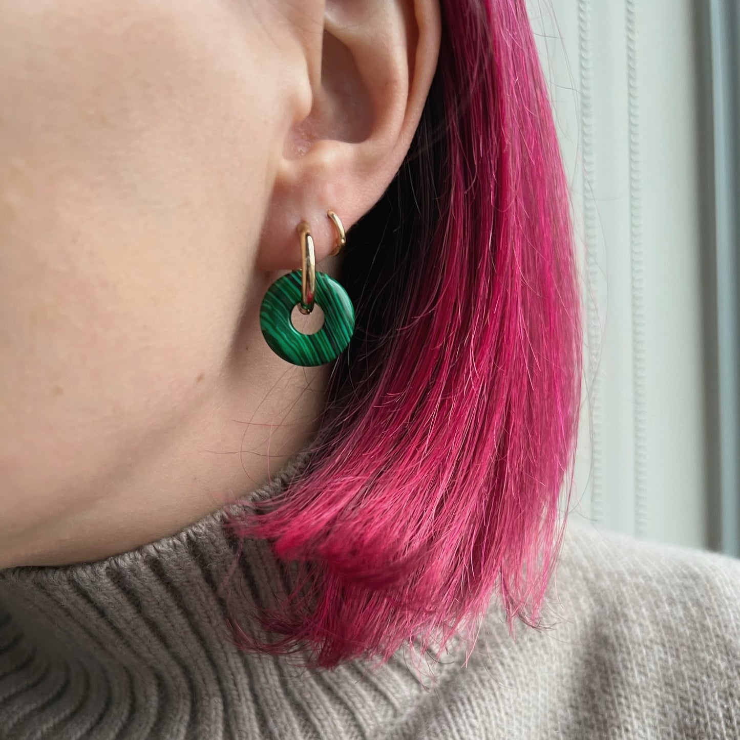 SAGE Malachite Huggie Hoop Earrings